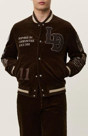 Les Deux LD Corduroy Varsity Jacket in Slate Brown at Nordstrom, Size Small