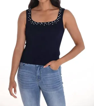 Frank Lyman Design Kiera Knit Sleeveless Top In Navy