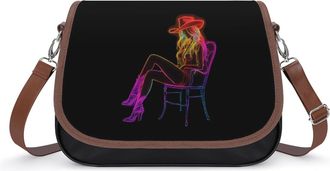 Generic Neon Cowgirl Lady Leather Crossbody Bags for Women Messenger Handbag Purse Shoulder Bag