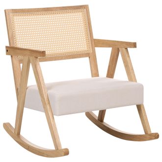 Beliani Sill&oacute;n Mecedora Tapizado Respaldo Con Trenza Vienesa Estilo Escandinavo Estructura De Madera De Caucho Tela Marr&oacute;n Claro Y Beige Claro Rya