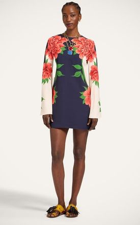 La DoubleJ Mini Supremes Swing Dress in Queen Peony Plac&eacute;e Blue at Nordstrom, Size Small