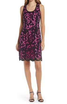 Shani Bar Laser Cut Lace Sheath Dress in Black/Fuchsia at Nordstrom Rack, Size 12