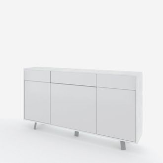 Aqa Credenza Moderna 3 Ante 3 Cassetti Da Soggiorno Velbruk - Bianco - Bianco Lucido