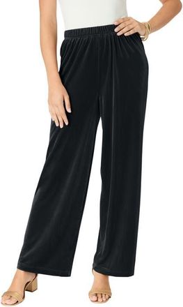 Roaman's Wide Leg Velour Pant in Black at Nordstrom, Size 40