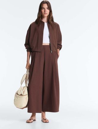 Oysho giacca polo in piqu&eacute; a righe sottili con cotone marrone