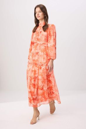 Trendyol Modest Dames Oranje Bloemen Maxi Lang Casual Skater Modest Jurken