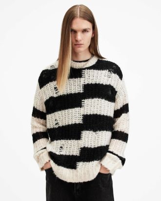 AllSaints Alpaca/Polyamide Pip Striped Oversized Jumper, Size: XXL