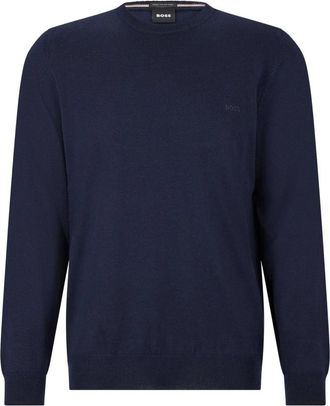 HUGO BOSS Wollen trui met ronde hals - Heren - Ronde hals truien - Blauw - 3XL - Wol - Truien & Vesten