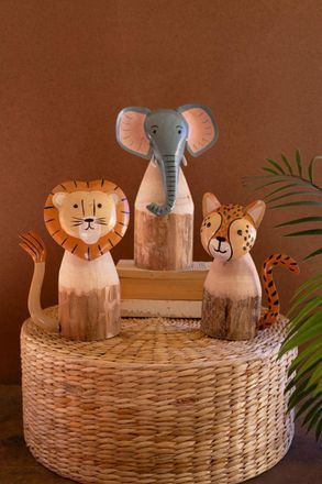 Kalalou Set Of Three Recycled Wood And Iron Safari Animals