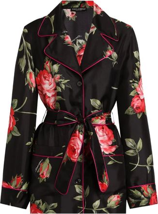 Dolce & Gabbana Blusa a fiori con cintura - Nero