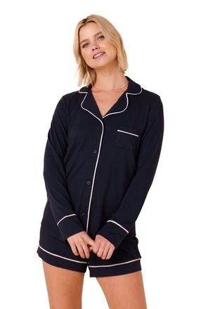 The Cats Pajamas Pima Knit Long Sleeved Short Set in Midnight at Nordstrom, Size X-Small