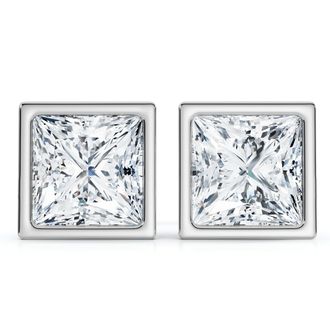 Pompeii3 Princess Cut Diamond Bezel Set Studs 14k Gold Lab Grown Size: Small