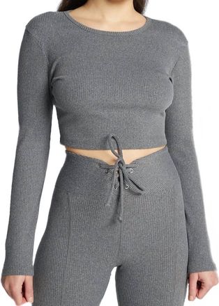 YEAR OF OURS Ribbed Crop Long Sleeve Top In Heather Grey