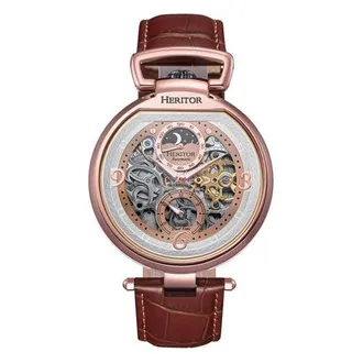 Heritor Lincoln Leather-Band Skeleton Watch with Moon Phase in Brown at Nordstrom
