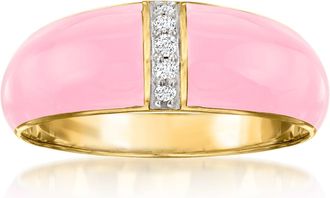 Ross-Simons Pastel Pink Enamel Dome Ring With Diamonds in 18kt Gold Over Sterling