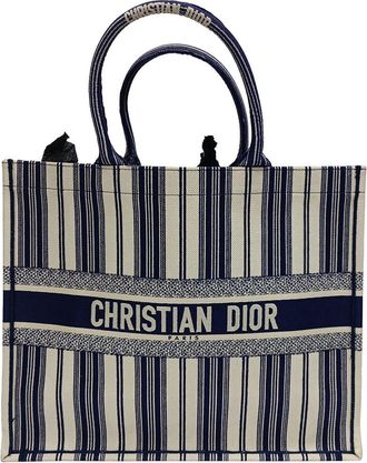 Dior Navy Blue Cotton Large Book Tote (Authentic Pre-Loved)