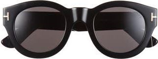 Tom Ford Lucinda 48mm Round Sunglasses in Shiny Black /Smoke at Nordstrom Rack