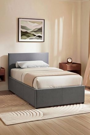 Home Discount Vida Designs Veronica Single Ottoman Bed Frame Storage Linen Fabric in Light Grey | Size: Single