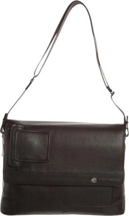 Piquadro Bruine leren messenger tas laptop zakelijk - Heren - Schoudertassen - Bruin - ONE Size - Leer - Tassen