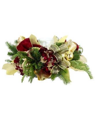 Creative Displays Inc. Handcrafted Holiday Candleholder With Hydrangeas, Ornaments & Bows