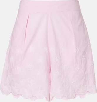 Juliet Dunn Embroidered cotton poplin shorts