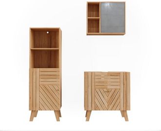 Vicco Conjunto De Muebles De Ba&ntilde;o Lucie, Bamb&uacute;, 3 Piezas, Con Armario Midi