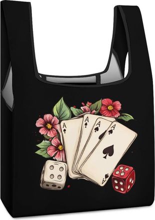 Generic Funny Aces Flower Shopping Bag Reusable Grocery Tote Bag Foldable Handbag for Travel Picnic