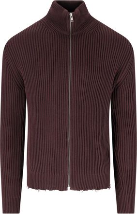 Maison Margiela Brown Ribbed Cotton Zip Turtleneck