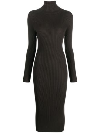 P.A.R.O.S.H. ribbed-knit roll-neck midi dress - Brown