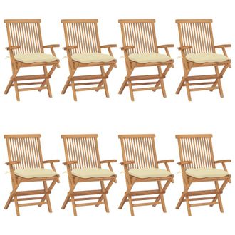 vidaXL Vidaxl - Sillas De Jard&iacute;n 8 Uds Madera Teca Con Cojines Crema Blanco