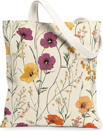 Generic Spring Petunias Flower Canvas Tote Bag for Shopping 13x15, Vintage Wildflower Florals Reusable Grocery Print Pattern Bag for Women, Aesthetic Beach Ae