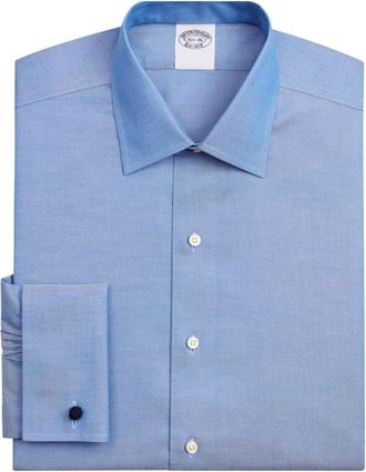 Brooks Brothers Regular Fit Non-Iron Stretch Supima Katoen Pinpoint Oxford Overhemd met Ainsley Kraag - Heren - Zakelijke Overhemden - Blauw - L - Katoen - Overhemden