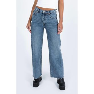 Princess Polly Fawcett Raw Hem High Waist Straight Leg Jeans in Light Wash Denim at Nordstrom, Size 12