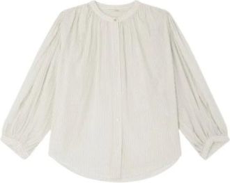 Sessun Gestreepte zijden blouse met ballonmouwen - Dames - Blouses - Wit - L - Katoen - Overhemden