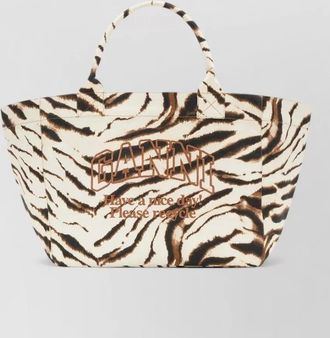 Ganni cabas xxl canvas zebra-print tote bag