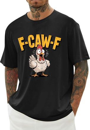 Generic F-CAW-F Shirts Mens Funny Scream Chicken Humor T-Shirt Mens Short Sleeve Crew Neck Halloween Tops Casual Loose F-CAW-F Tshirt Plus Size