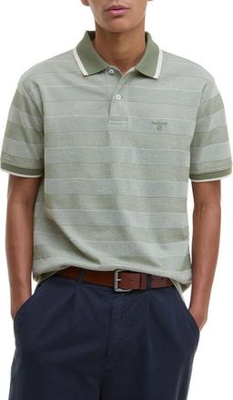 Barbour Branton Textured Stripe Cotton Piqué Polo in Light Moss at Nordstrom, Size Xx-Large