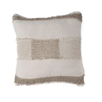 Bazar Bizar Funda de coj&iacute;n de lino en blanco y marr&oacute;n 50x50x3 cm