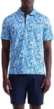 Bugatchi Hendrix Digital Painted Floral Print Pima Cotton Polo in Classic Blue at Nordstrom, Size Xx-Large