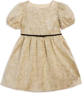 Pippa & Julie Jill Puff Sleeve Jacquard Party Dress in Gold at Nordstrom, Size 18M