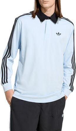 adidas 3-Stripes Long Sleeve Rugby Shirt in Crystal Sky// at Nordstrom, Size Xx-Large