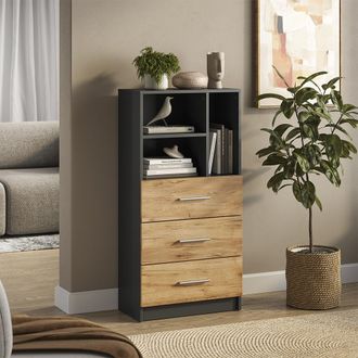 Vicco Armario Universal Tomy, Antracita/roble Dorado, 60 X 120 Cm Con 3 Cajones, Vicco