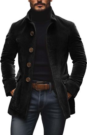 Generic Mens Corduroy Jacket Retro Slim Single Breasted Stand Collar Coat Casual Fashion Fit Jacket Fashion Lightweight Comfortable Top 3XL