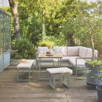 Sweeek 8-seater Garden Lounge In Acacia Wood & Aluminium in Khaki