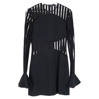 DAVID KOMA Macram&eacute; Long-sleeve Cady Mini Dress In Black Acetate