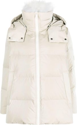 Yves Salomon hooded zip-up quilted down coat - women - Lamb Fur/Polyester/Viscose/Spandex/Elastane/Polyester/Duck Down/Duck Feathers - 40 - Neutrals