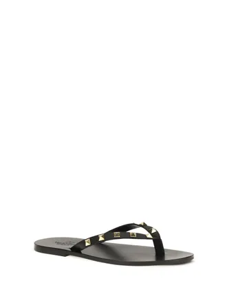 Valentino Garavani Mens Rockstud Thong Sandals Nero Calf Leather Bos Taurus
