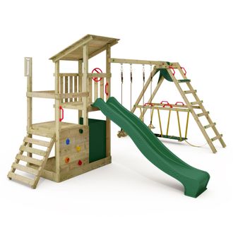 Fatmoose Parque Infantil De Madera Fatmoose Fruityforest Fun Con Surf Y Tobogan En Verde