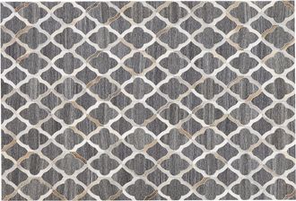 Beliani Alfombra De Piel De Vacuno Jacquard Gris Y Beige Patr&oacute;n Geom&eacute;trico Cuadriculado Retro 140 X 200 Cm Rolunay