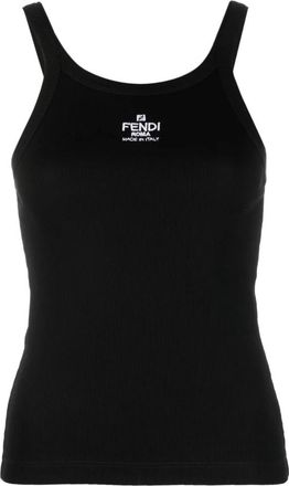 Fendi Geribbelde Tanktop - Dames - Tops zonder mouwen - Zwart - L - Katoen - Tops
